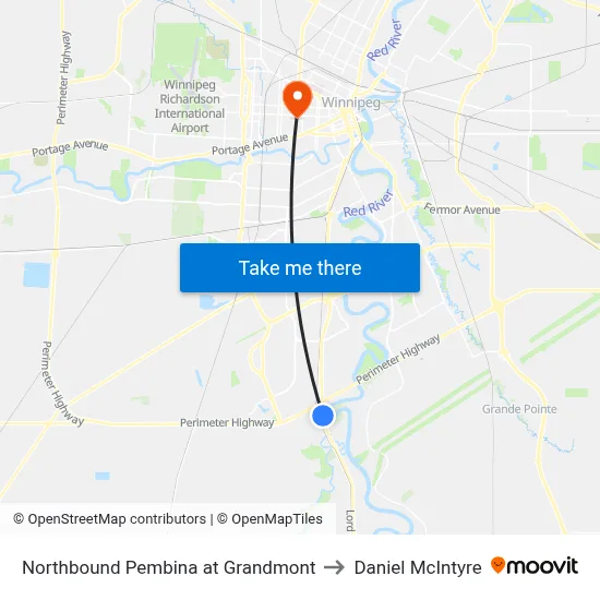 Northbound Pembina at Grandmont to Daniel McIntyre map