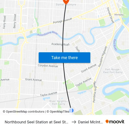 Northbound Seel Station at Seel Station to Daniel McIntyre map