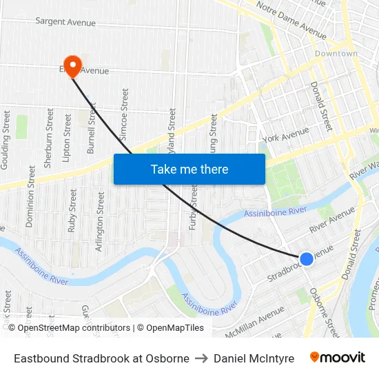 Eastbound Stradbrook at Osborne to Daniel McIntyre map