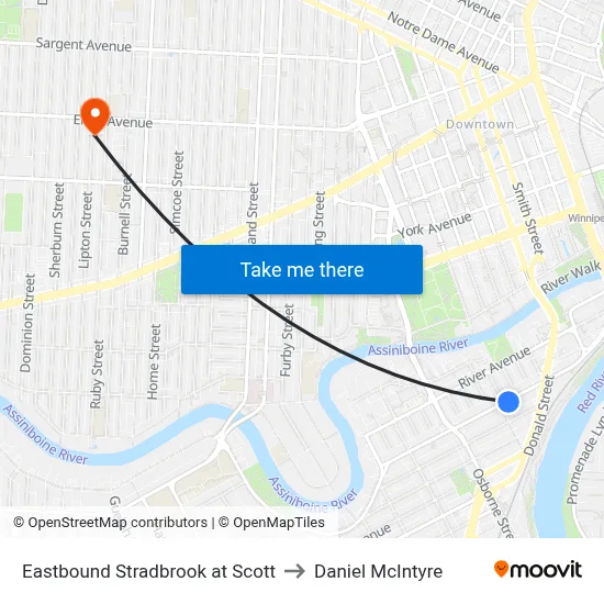 Eastbound Stradbrook at Scott to Daniel McIntyre map