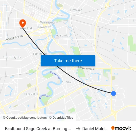 Eastbound Sage Creek at Burning Glass to Daniel McIntyre map