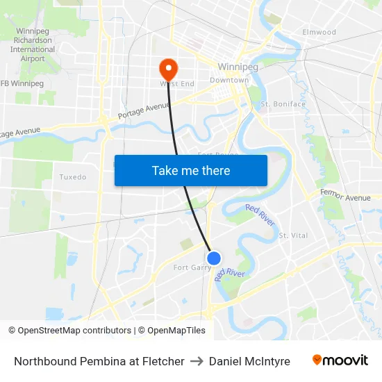 Northbound Pembina at Fletcher to Daniel McIntyre map
