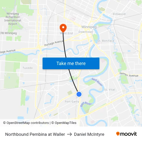 Northbound Pembina at Waller to Daniel McIntyre map
