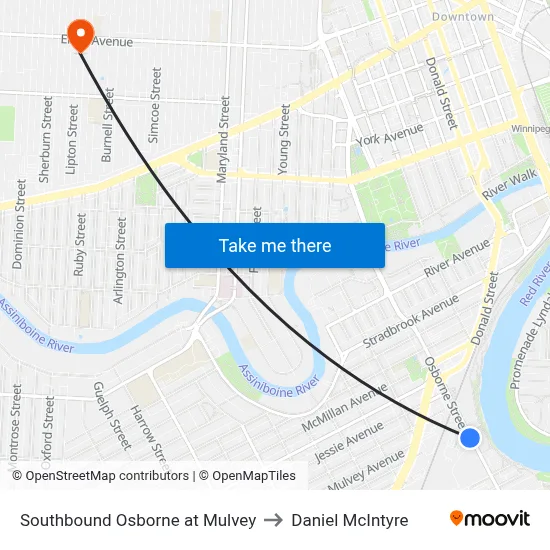 Southbound Osborne at Mulvey to Daniel McIntyre map