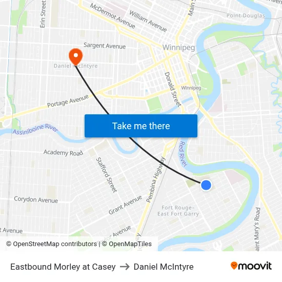 Eastbound Morley at Casey to Daniel McIntyre map
