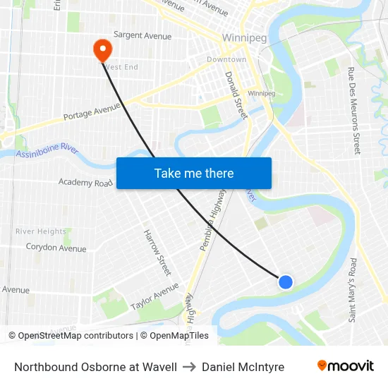 Northbound Osborne at Wavell to Daniel McIntyre map