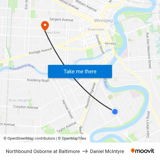 Northbound Osborne at Baltimore to Daniel McIntyre map