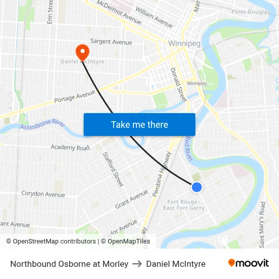 Northbound Osborne at Morley to Daniel McIntyre map