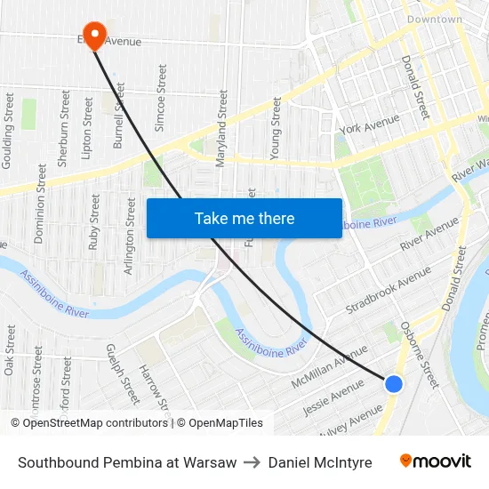 Southbound Pembina at Warsaw to Daniel McIntyre map