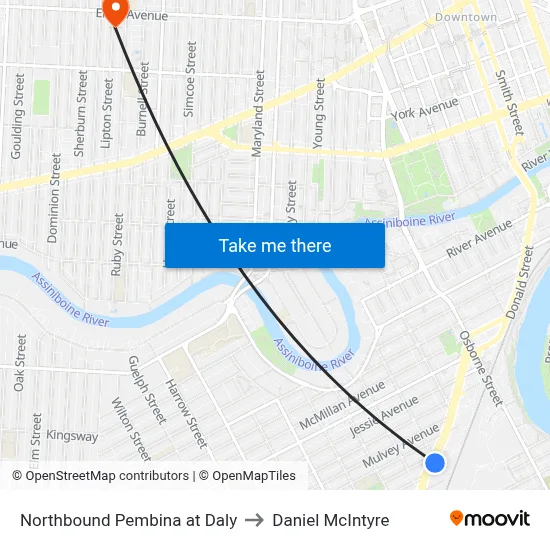 Northbound Pembina at Daly to Daniel McIntyre map