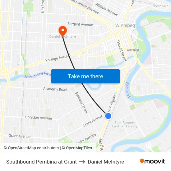 Southbound Pembina at Grant to Daniel McIntyre map