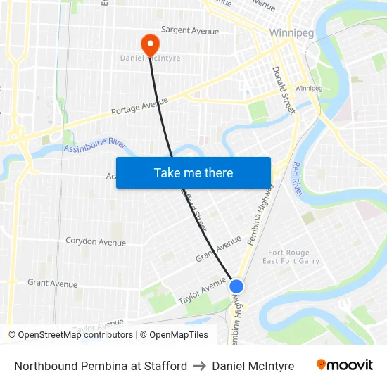 Northbound Pembina at Stafford to Daniel McIntyre map