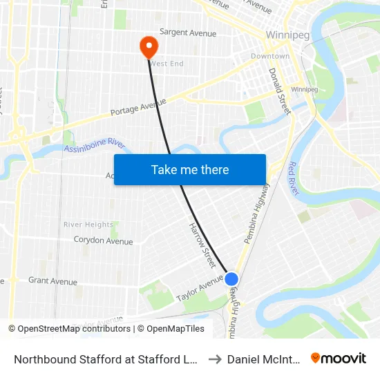 Northbound Stafford at Stafford Loop to Daniel McIntyre map