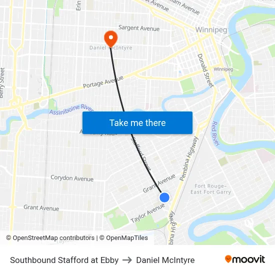 Southbound Stafford at Ebby to Daniel McIntyre map