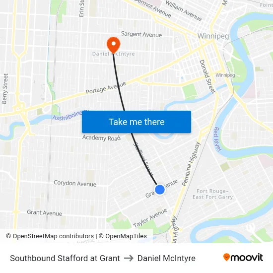 Southbound Stafford at Grant to Daniel McIntyre map