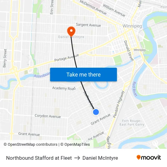 Northbound Stafford at Fleet to Daniel McIntyre map