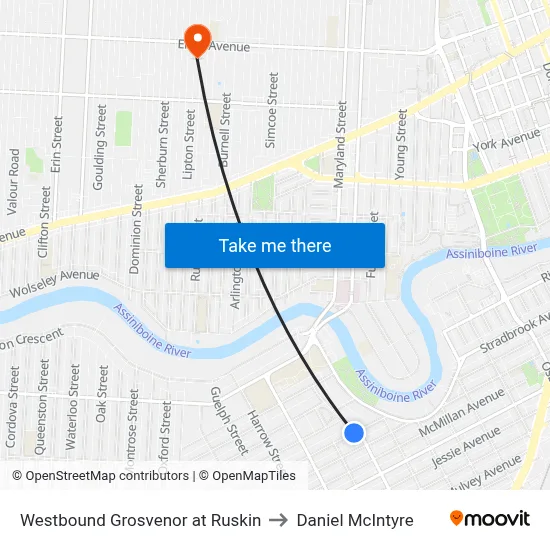 Westbound Grosvenor at Ruskin to Daniel McIntyre map