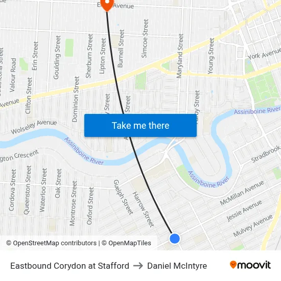 Eastbound Corydon at Stafford to Daniel McIntyre map