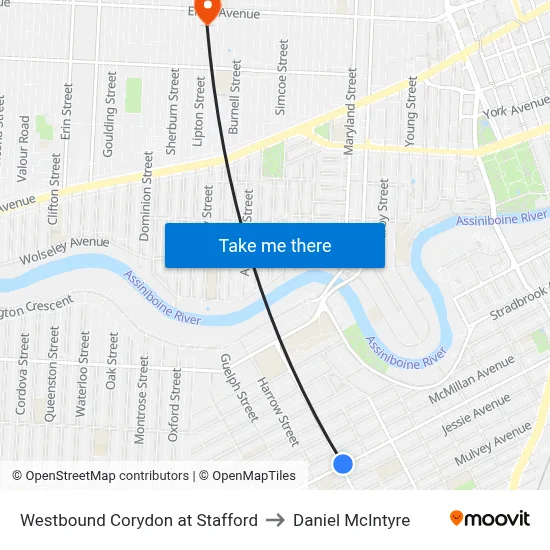 Westbound Corydon at Stafford to Daniel McIntyre map