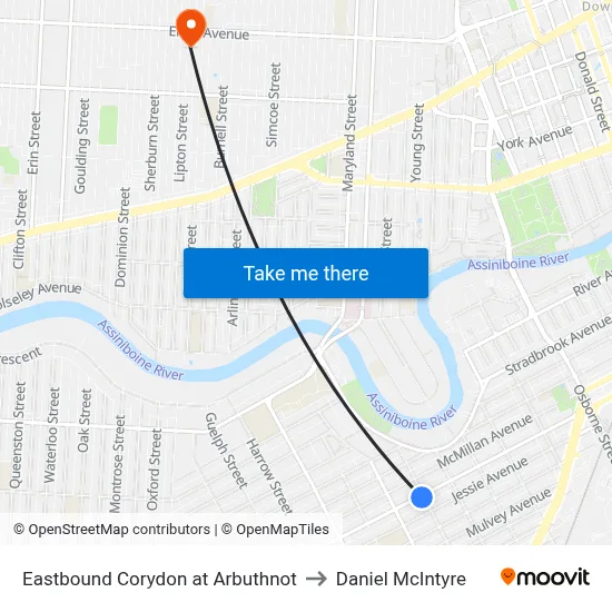 Eastbound Corydon at Arbuthnot to Daniel McIntyre map
