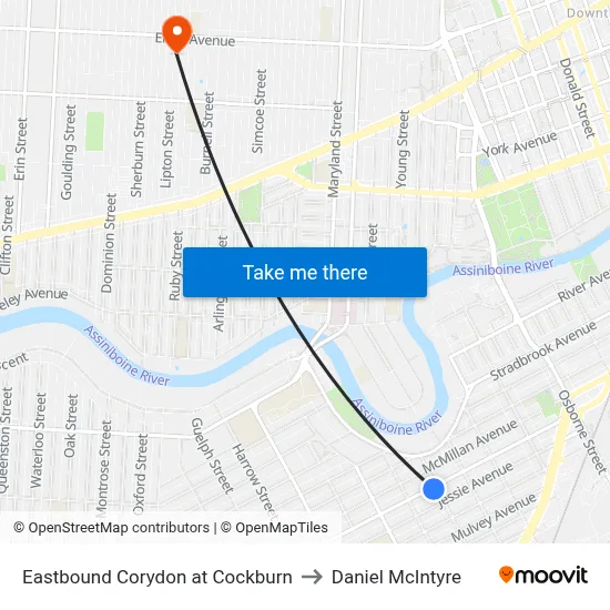 Eastbound Corydon at Cockburn to Daniel McIntyre map
