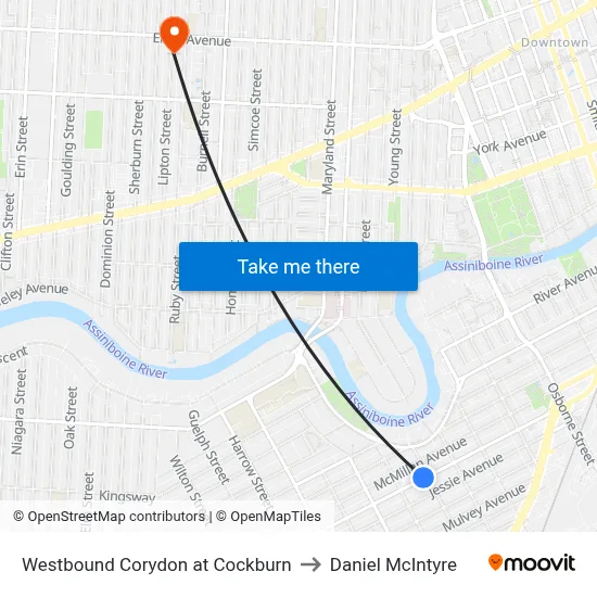 Westbound Corydon at Cockburn to Daniel McIntyre map