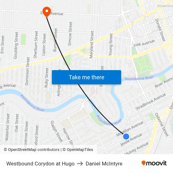 Westbound Corydon at Hugo to Daniel McIntyre map