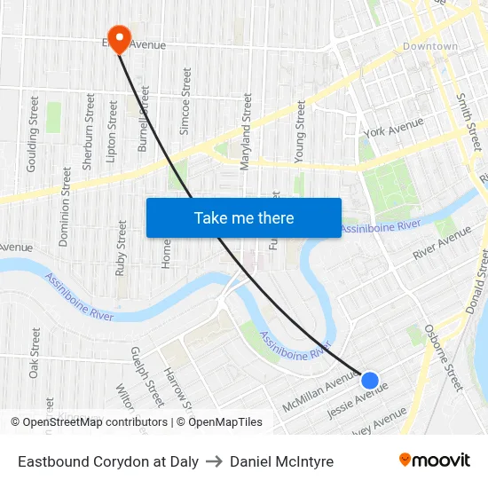 Eastbound Corydon at Daly to Daniel McIntyre map