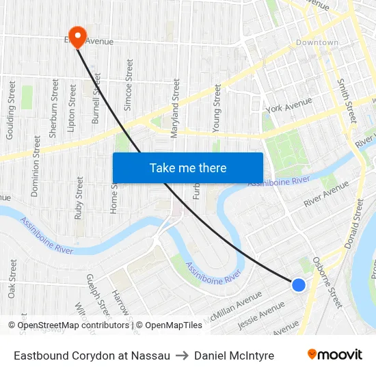 Eastbound Corydon at Nassau to Daniel McIntyre map