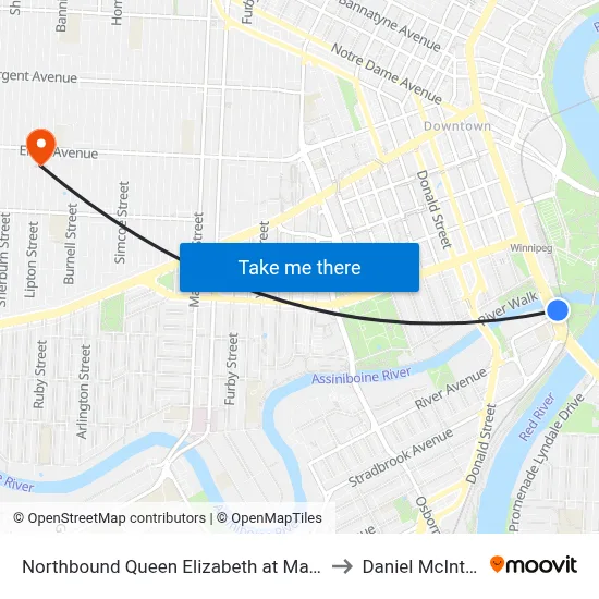 Northbound Queen Elizabeth at Mayfair to Daniel McIntyre map