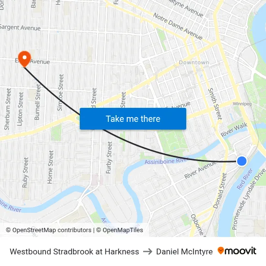 Westbound Stradbrook at Harkness to Daniel McIntyre map