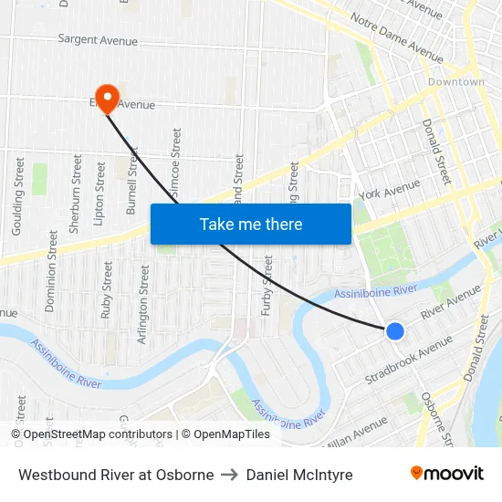 Westbound River at Osborne to Daniel McIntyre map