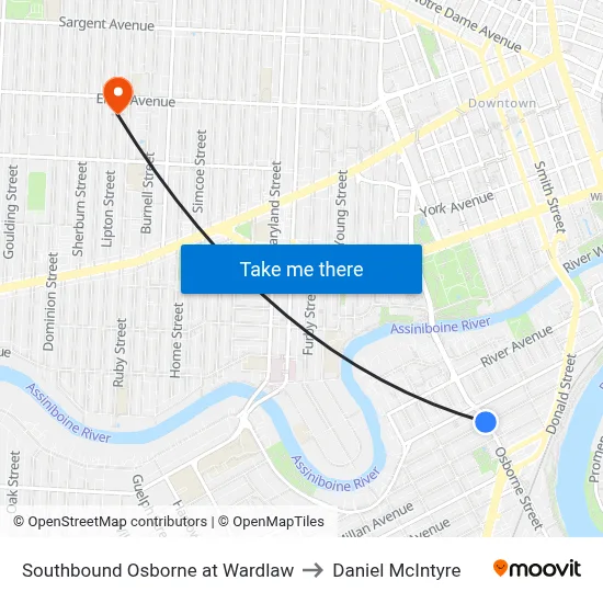 Southbound Osborne at Wardlaw to Daniel McIntyre map