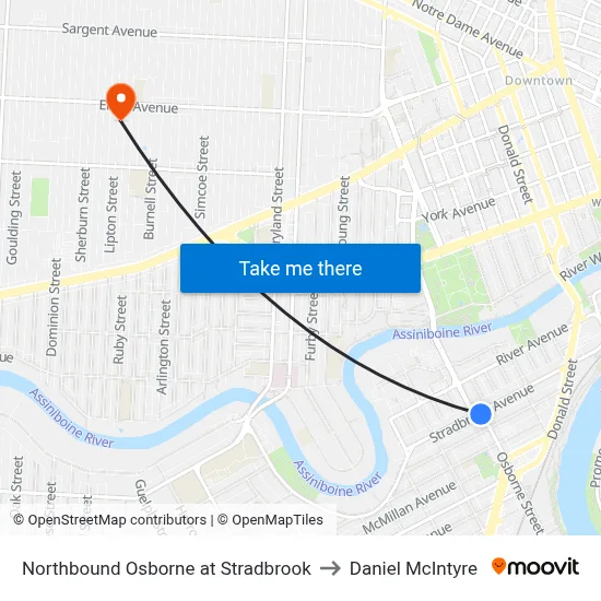 Northbound Osborne at Stradbrook to Daniel McIntyre map
