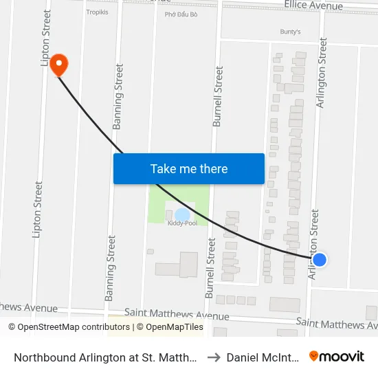 Northbound Arlington at St. Matthews to Daniel McIntyre map