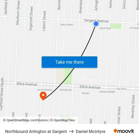 Northbound Arlington at Sargent to Daniel McIntyre map