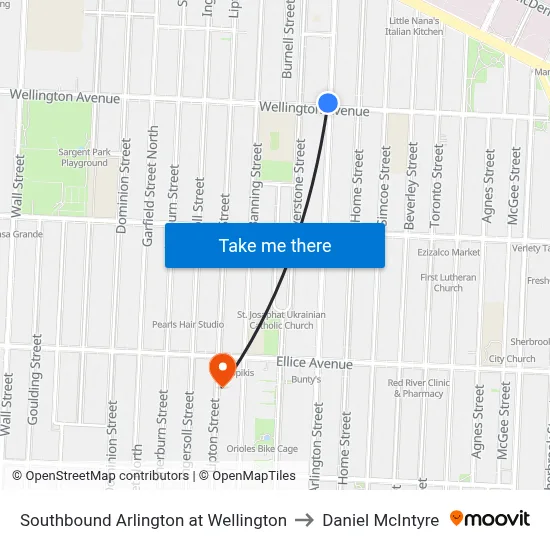 Southbound Arlington at Wellington to Daniel McIntyre map