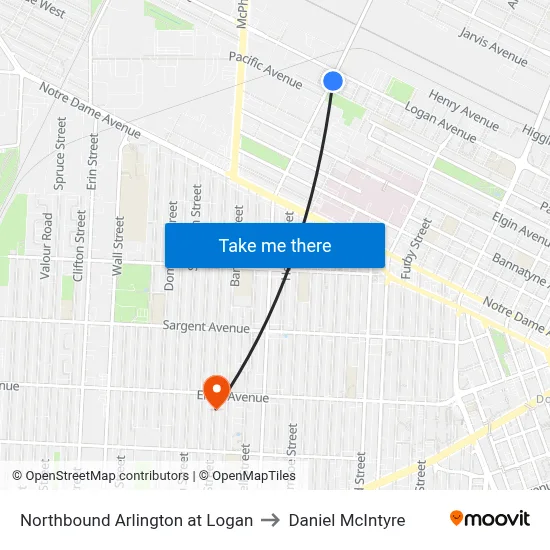 Northbound Arlington at Logan to Daniel McIntyre map
