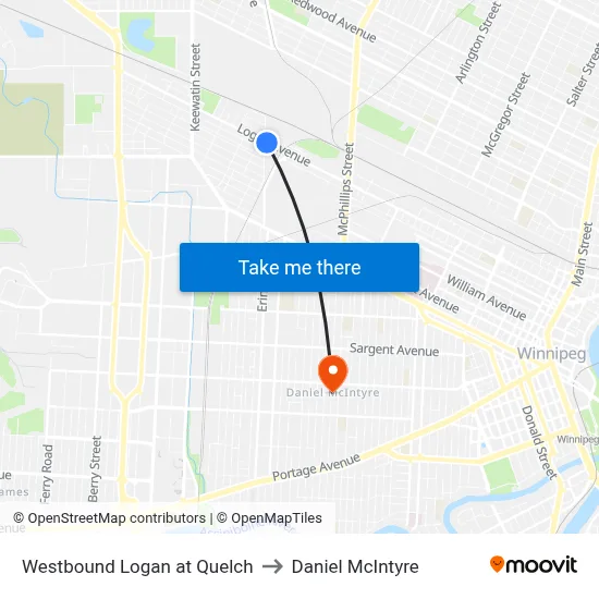 Westbound Logan at Quelch to Daniel McIntyre map