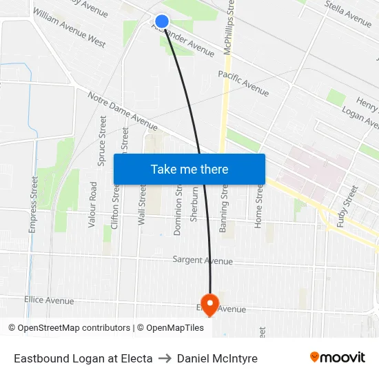 Eastbound Logan at Electa to Daniel McIntyre map