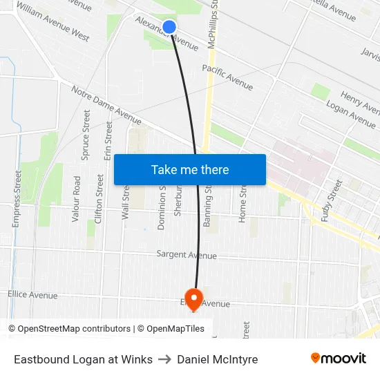 Eastbound Logan at Winks to Daniel McIntyre map