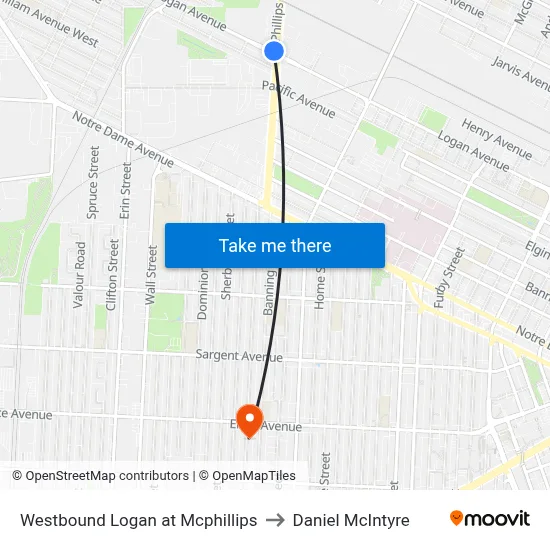 Westbound Logan at Mcphillips to Daniel McIntyre map