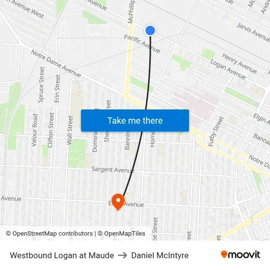 Westbound Logan at Maude to Daniel McIntyre map