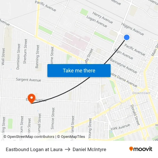 Eastbound Logan at Laura to Daniel McIntyre map