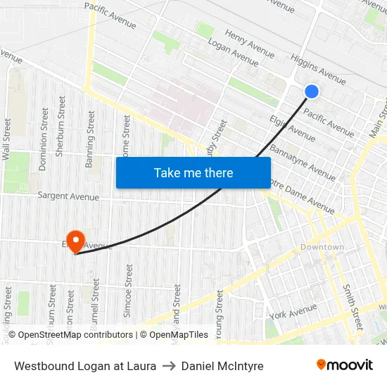 Westbound Logan at Laura to Daniel McIntyre map