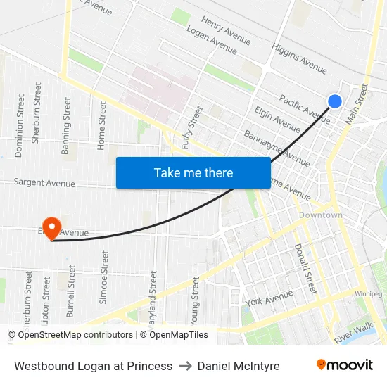 Westbound Logan at Princess to Daniel McIntyre map