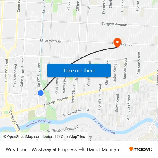 Westbound Westway at Empress to Daniel McIntyre map