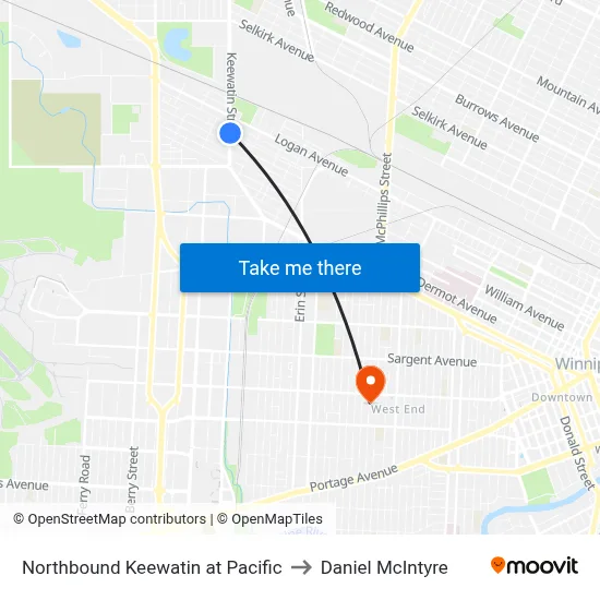 Northbound Keewatin at Pacific to Daniel McIntyre map