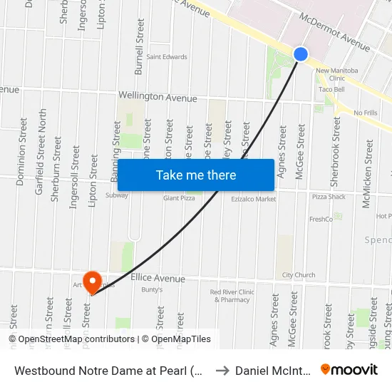 Westbound Notre Dame at Pearl (Hsc) to Daniel McIntyre map