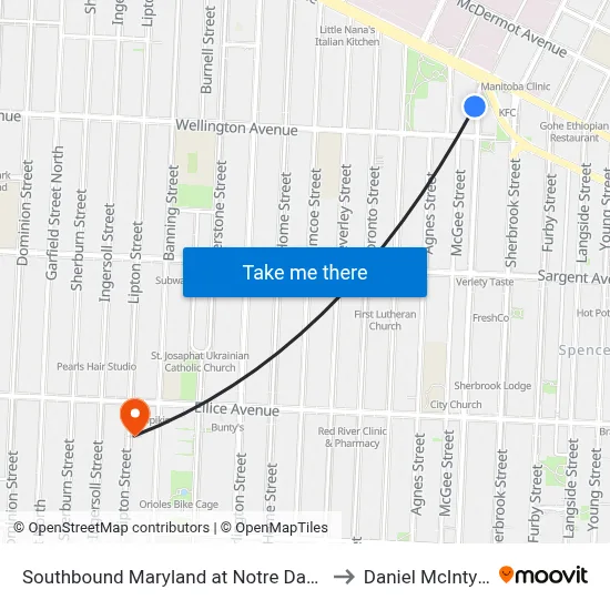 Southbound Maryland at Notre Dame to Daniel McIntyre map